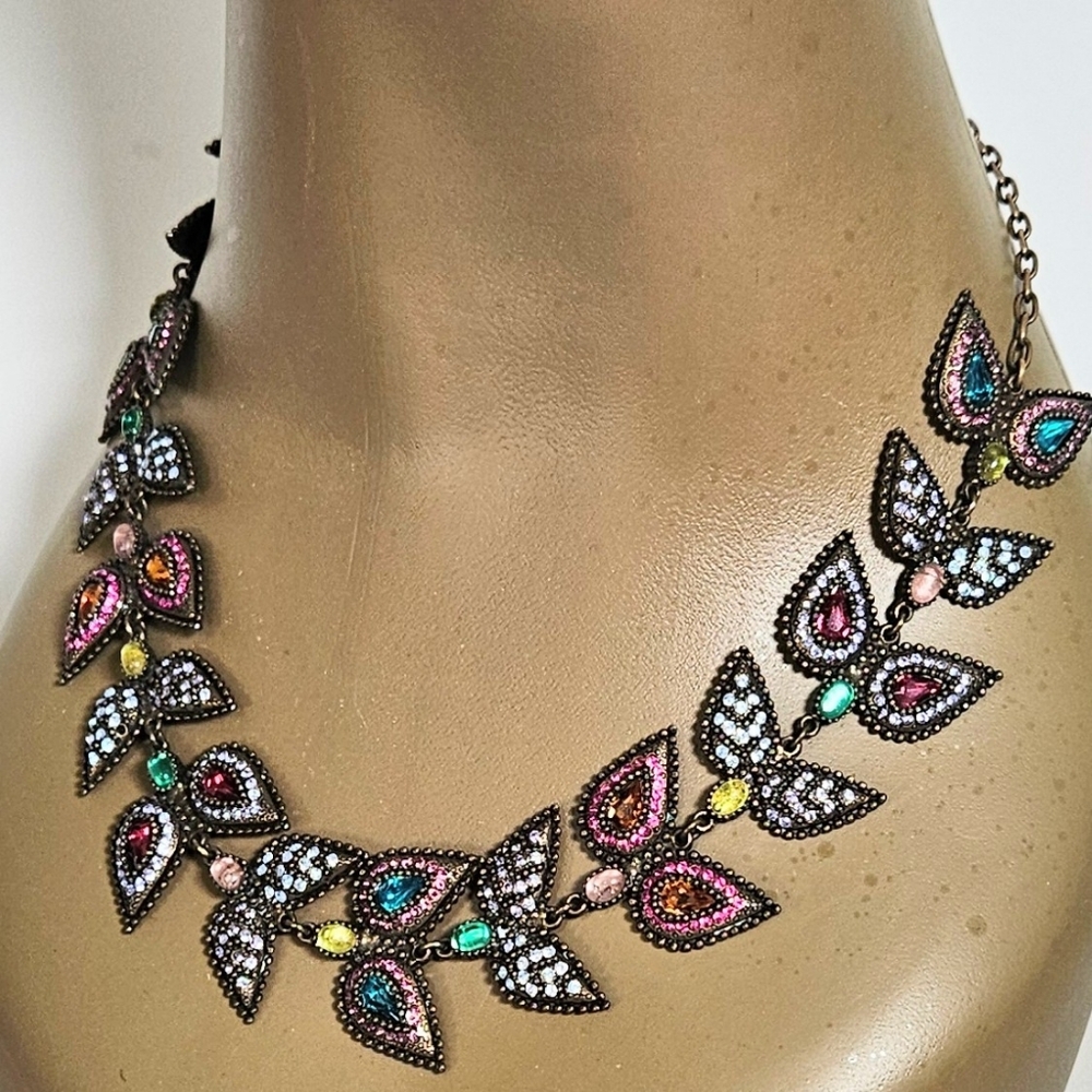 Vintage Poggi Paris Couture Jeweled Necklace Signature Linked Chain